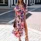 Summer Floral Printed Sexy Deep V-Neck High-Waist Split Dress for Women