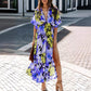 Summer Floral Printed Sexy Deep V-Neck High-Waist Split Dress for Women