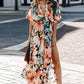Summer Floral Printed Sexy Deep V-Neck High-Waist Split Dress for Women