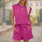 Women's Cap Sleeve Crewneck Top & Drawstring Shorts 2-Piece Set