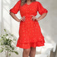 Women's Printed V-Neck Short Sleeve Button Waist Dresses