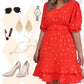 Women's Printed V-Neck Short Sleeve Button Waist Dresses