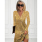 Graceful V-Neck Long Sleeve Glitter Sequin Dress