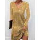 Graceful V-Neck Long Sleeve Glitter Sequin Dress