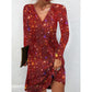 Graceful V-Neck Long Sleeve Glitter Sequin Dress