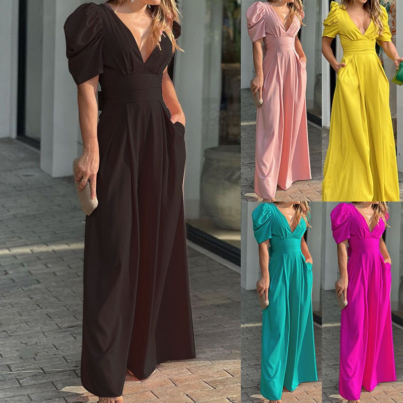Women’s Deep V-Neck Wide Leg Jumpsuits