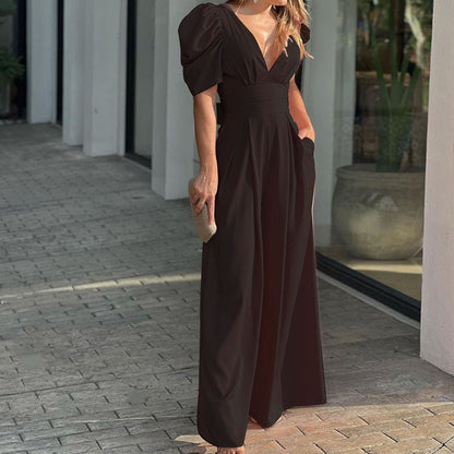 Women’s Deep V-Neck Wide Leg Jumpsuits