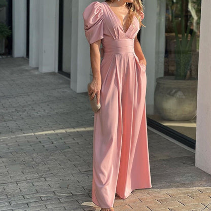 Women’s Deep V-Neck Wide Leg Jumpsuits