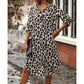 Women's Leopard Button Front Rolled Sleeve Midi Dresses