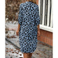 Women's Leopard Button Front Rolled Sleeve Midi Dresses