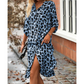 Women's Leopard Button Front Rolled Sleeve Midi Dresses