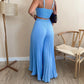 Fashion Spaghetti Straps & Pleated Loose Wide Leg Pants Two Piece Set
