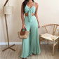 Fashion Spaghetti Straps & Pleated Loose Wide Leg Pants Two Piece Set