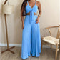Fashion Spaghetti Straps & Pleated Loose Wide Leg Pants Two Piece Set