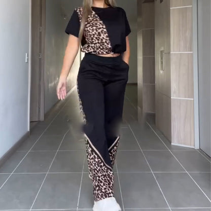Women's 2-Piece Leopard Panel Casual Set