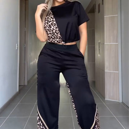 Women's 2-Piece Leopard Panel Casual Set
