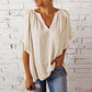 Women's Solid Color Summer Top with Batwing Sleeves and V-Neck