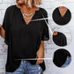 Women's Solid Color Summer Top with Batwing Sleeves and V-Neck