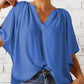 Women's Solid Color Summer Top with Batwing Sleeves and V-Neck
