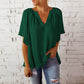 Women's Solid Color Summer Top with Batwing Sleeves and V-Neck