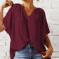 Women's Solid Color Summer Top with Batwing Sleeves and V-Neck