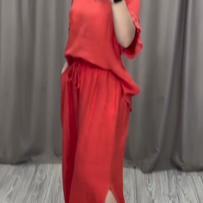 Casual Short Sleeve Top & Drawstring Pants Set
