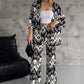 Printed Mid-Sleeve Cardigan & Trendy Wide-Leg Trousers Two-Piece Set