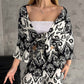 Printed Mid-Sleeve Cardigan & Trendy Wide-Leg Trousers Two-Piece Set
