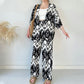 Printed Mid-Sleeve Cardigan & Trendy Wide-Leg Trousers Two-Piece Set