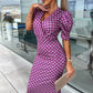 Women's Fashion Printed Bubble Sleeve V-Neck Short Sleeve Waist Dresses