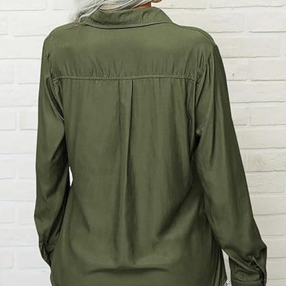 Women's Solid Lapel Long Sleeves Button-Down Shirt
