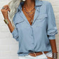 Women's Solid Lapel Long Sleeves Button-Down Shirt