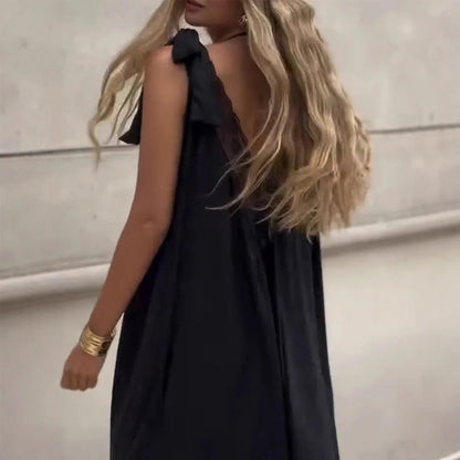 Women's V-Neck Lace Tie Shoulder Dress