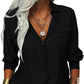 Women's Solid Lapel Long Sleeves Button-Down Shirt