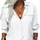 Women's Solid Lapel Long Sleeves Button-Down Shirt