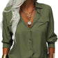 Women's Solid Lapel Long Sleeves Button-Down Shirt