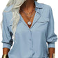 Women's Solid Lapel Long Sleeves Button-Down Shirt