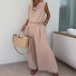 Sleeveless V-Neck Tops & Loose Pants 2-Piece Set