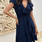 Women's Elegant Waist Tie V-Neck Ruffle Dress