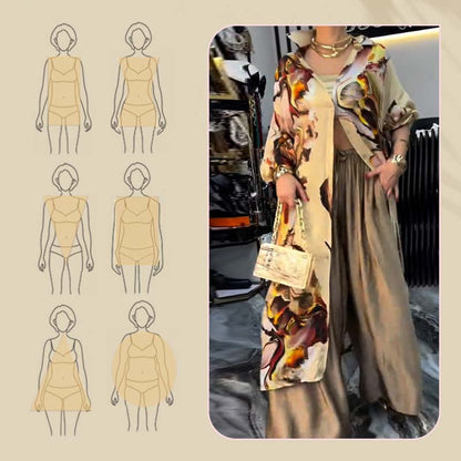 Women's Two-Piece Long Top and Wide Leg Pants Set