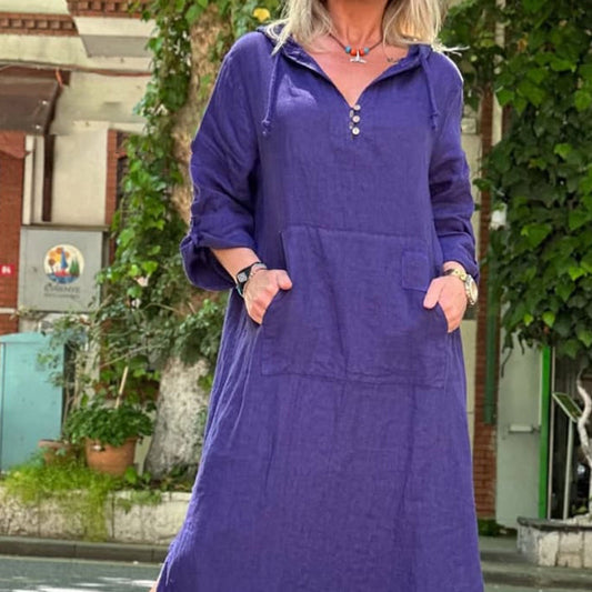 Women’s Solid Long-Sleeve Slit Hooded Long Dress