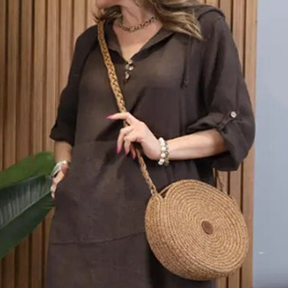 Women’s Solid Long-Sleeve Slit Hooded Long Dress