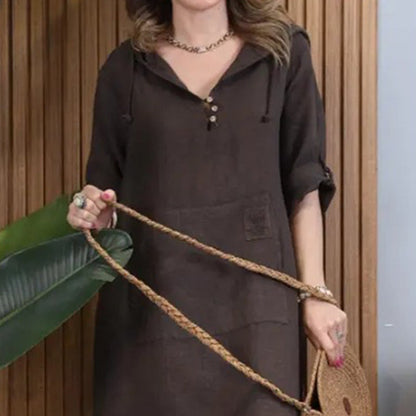 Women’s Solid Long-Sleeve Slit Hooded Long Dress