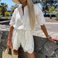 Chic Embroidered Lace Flowers Button Up Belted Shirt Romper