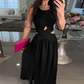 Women's Sexy Waisted Cross Strap Backless Halter Long Dresses