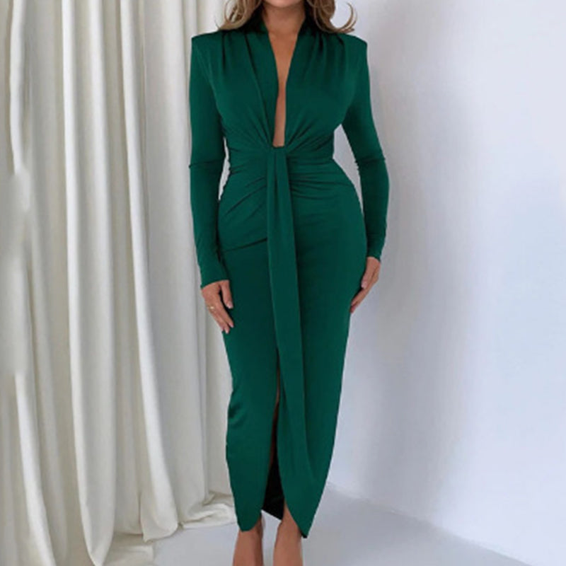 Women's Sexy Long Sleeve Waist Slimming Solid Color Dresses
