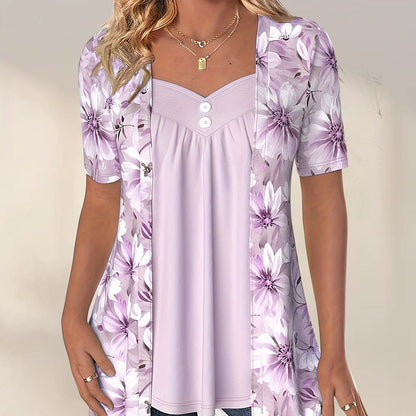 Women's Irregular Floral Patchwork Top