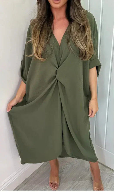 💖Limited Sale 50% OFF💖Short Sleeve Maxi Dress With Knot Detail