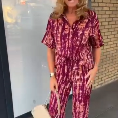 The Best Mother's Day Gift💝Women's Printed Button-Down Shirt & Pants 2-Piece Set
