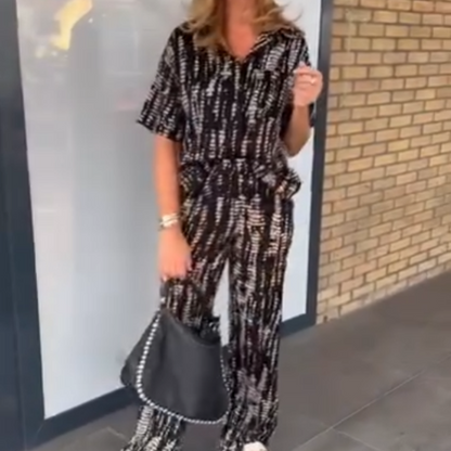 The Best Mother's Day Gift💝Women's Printed Button-Down Shirt & Pants 2-Piece Set